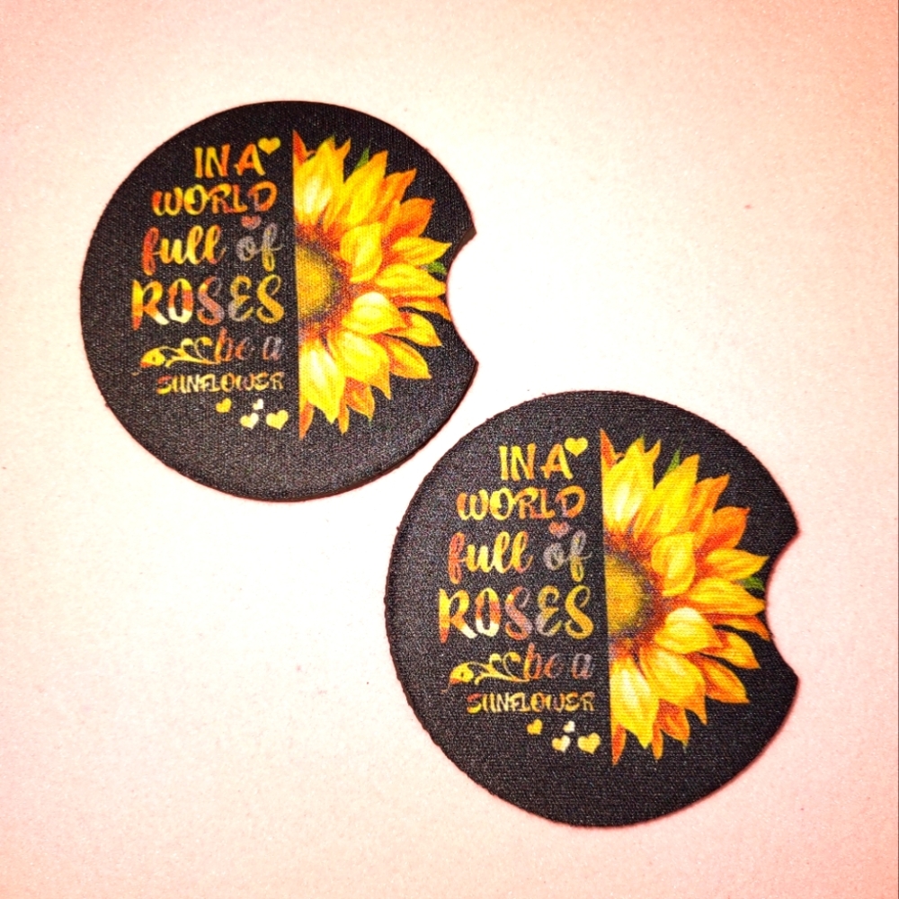 Sunflower Neoprene Car Coasters